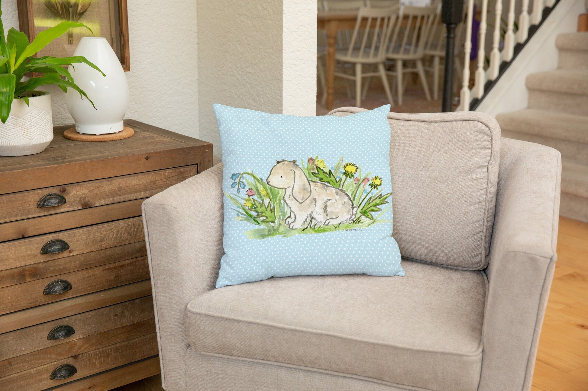 Easter Throw Pillow Cover, Cute Bunny Pillow, Easter Decor, Spring Pillow Cover, Lop Bunny Rabbit, Holiday Pillow Cover, Farmhouse Decor