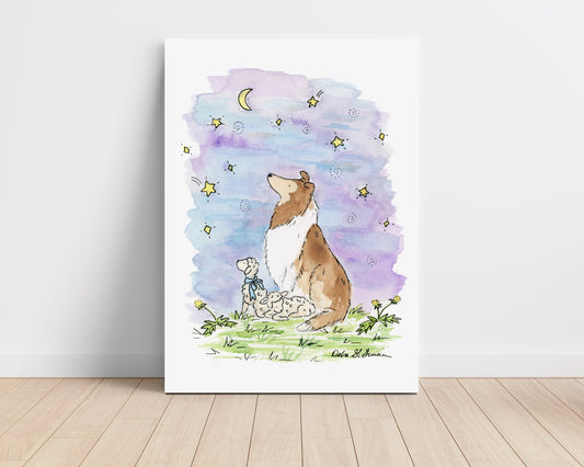 Collie Canvas Art, Wishing Star Print, Canvas Nursery Art, Cute Collie Art, Children's Wall Art, Children's Puppy Nursery Art, Collie Gift