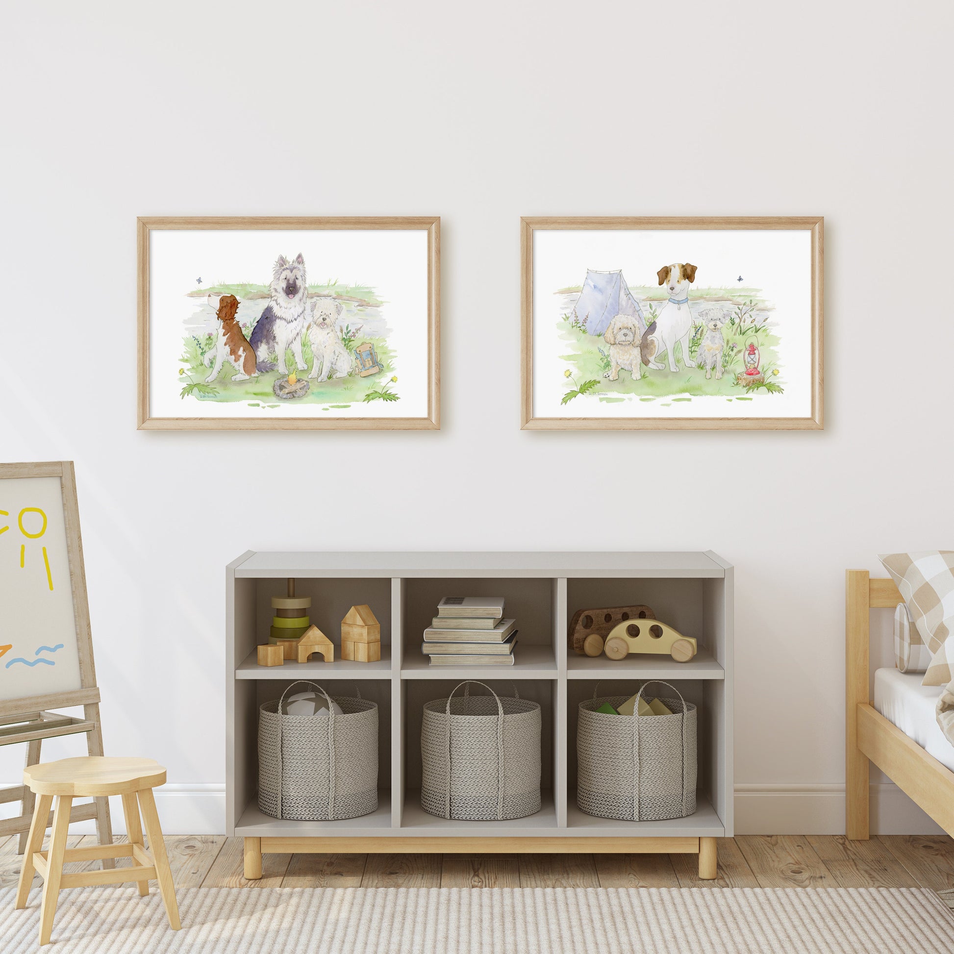 Watercolor Camping Dogs Art Print 1