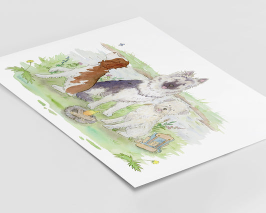 Watercolor Camping Dogs Art Print 1
