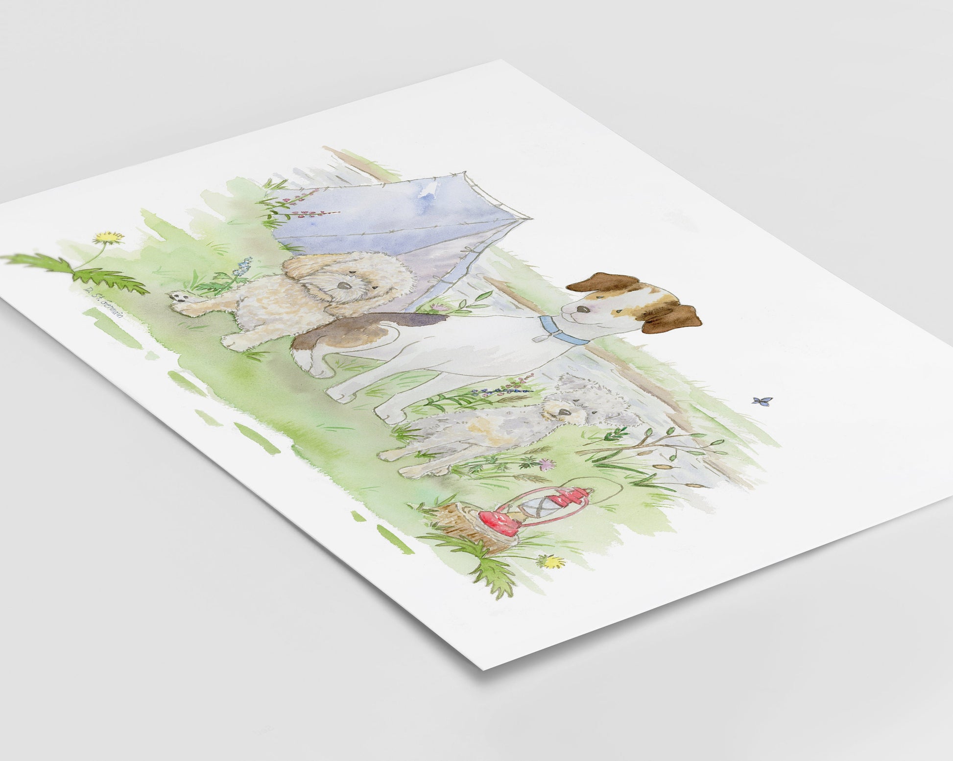 Watercolor Camping Dogs Art Print 2
