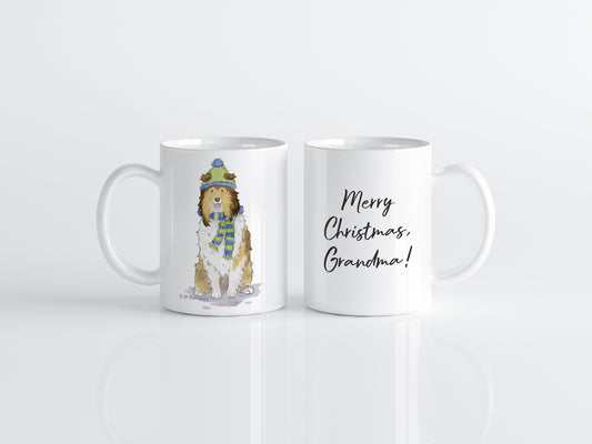 Holiday Collie Mug, Collie Gift, Rough Collie, Collie Lover Gift, Dog Mom Gift, Personalized Mug, Christmas Collie, Custom Dog Lover Gift