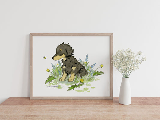 Dachshund Art- Long Haired Dachshund Watercolor Print, Gift for Dog Lovers