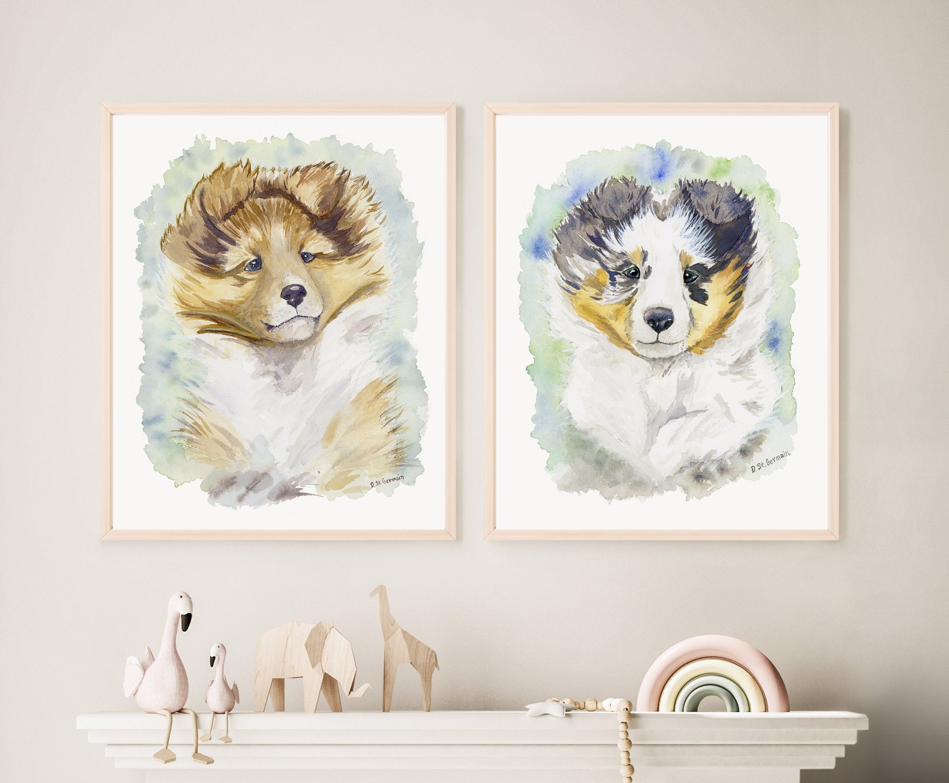 Blue Merle Sheltie Puppy Art, Shetland Sheepdog Watercolor Print, Cute Dog Art, Sheltie Gift