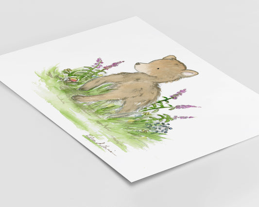 Woodland Nursery, Bear Cub Print, Forest Nursery Art, Grizzly Bear Cub, Watercolor Bear Art, Children's Art, Kids Wall Art, New Baby Art