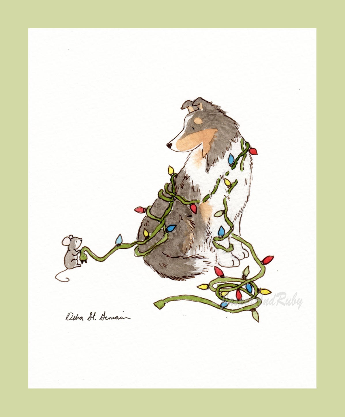 Sheltie Christmas Art, Shetland Sheepdog Print, Holiday Gift for Sheltie Lovers