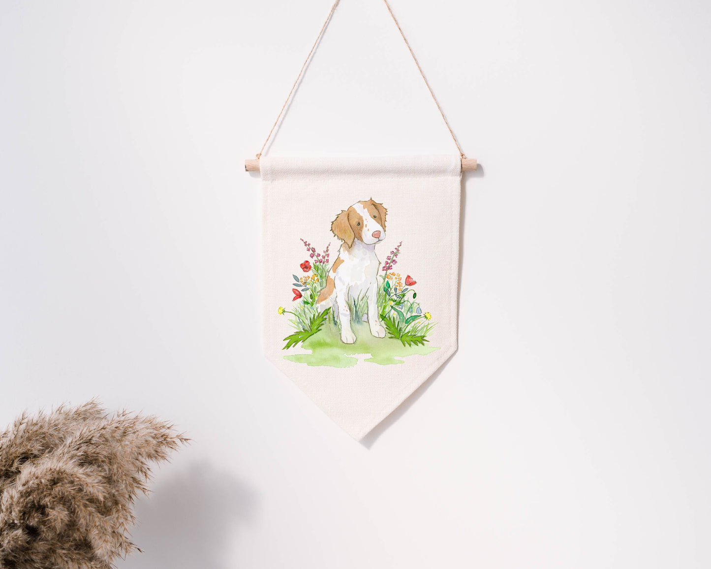Brittany Spaniel Pennant Banner, Cotton Spaniel Nursery Pennant, Brittany Spaniel Banner, Gift for Brittany Lover, Brittany Spaniel Gift