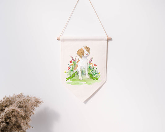 Brittany Spaniel Pennant Banner, Cotton Spaniel Nursery Pennant, Brittany Spaniel Banner, Gift for Brittany Lover, Brittany Spaniel Gift