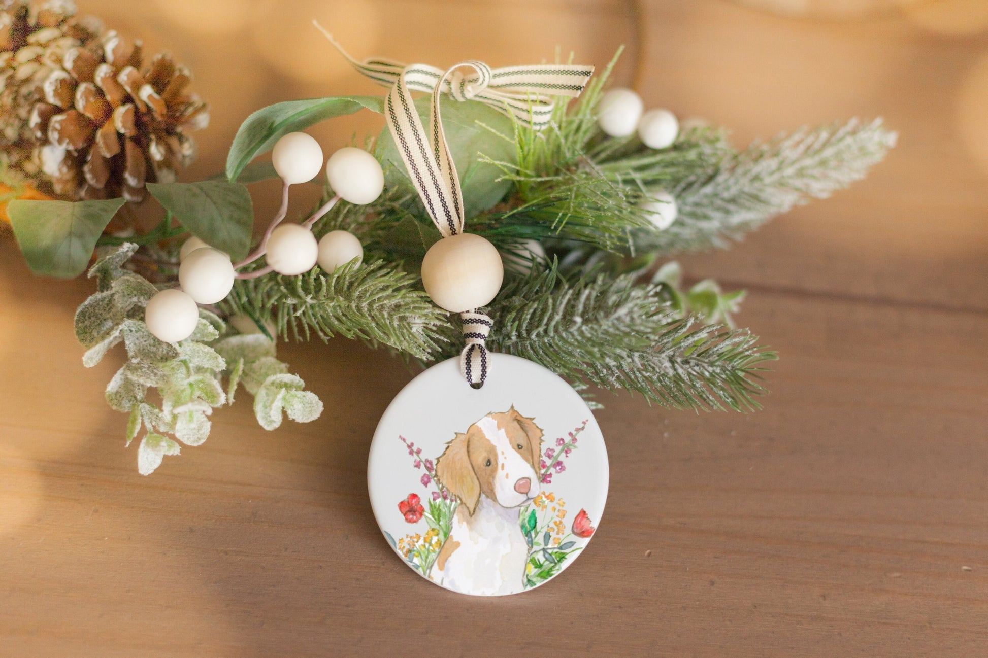 Brittany Spaniel Holiday Ornament, Personalized Dog Lover Gift