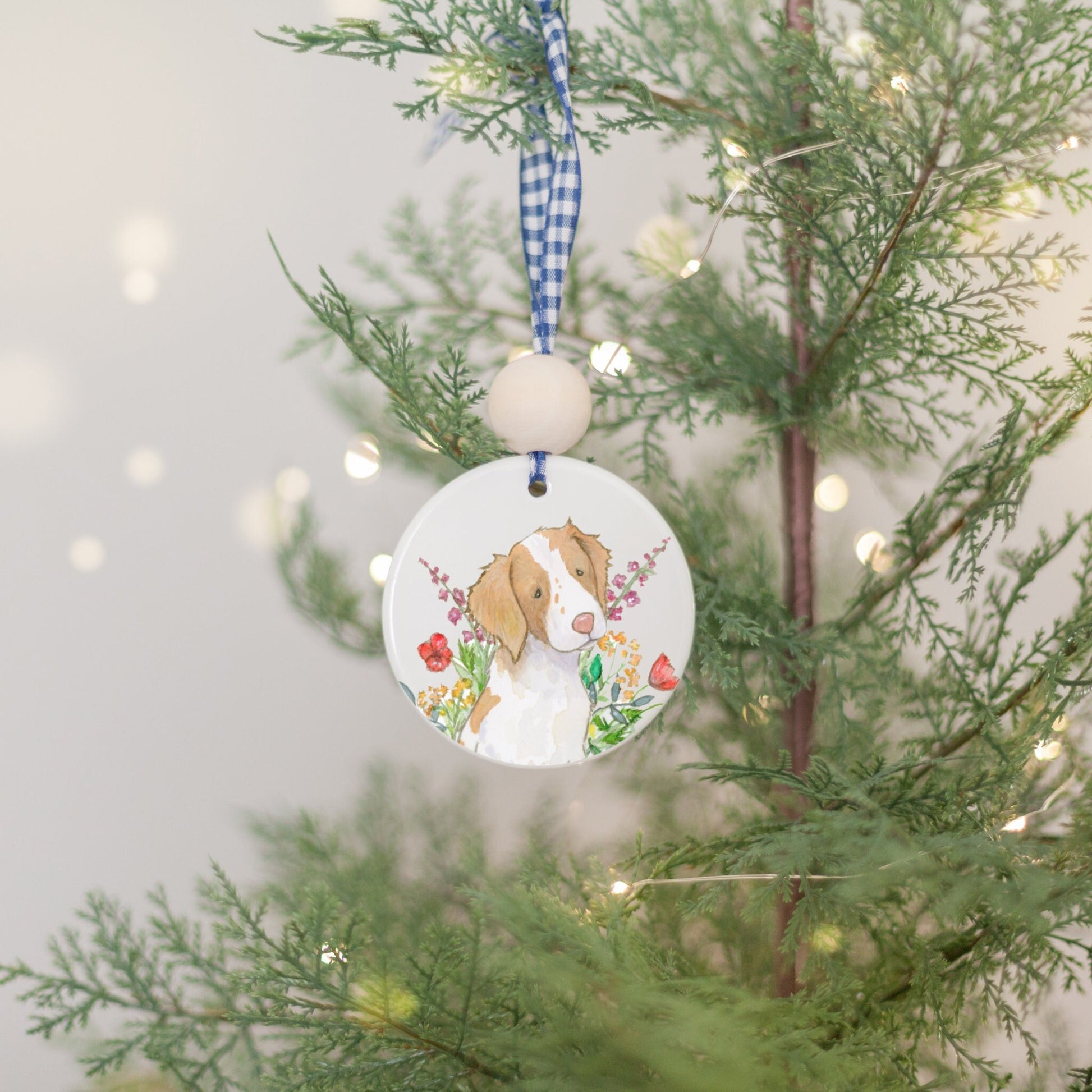 Brittany Spaniel Holiday Ornament, Personalized Dog Lover Gift