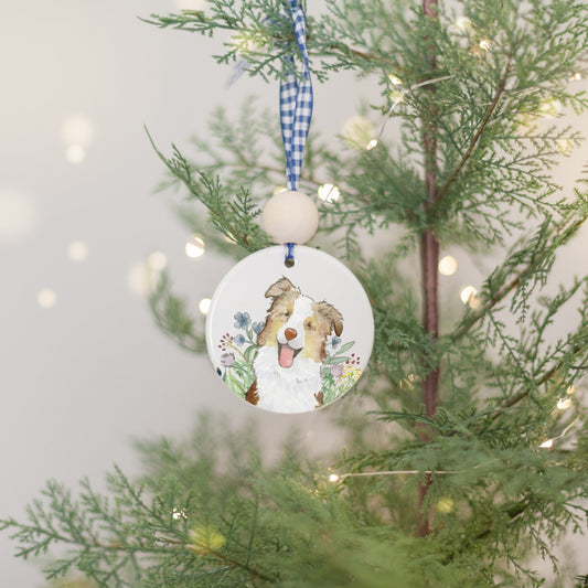 Red Merle Aussie Ornament, Personalized Australian Shepherd Gift