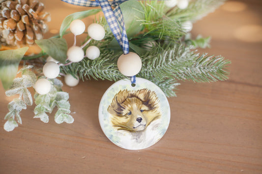Personalized Sable Sheltie Puppy Ornament
