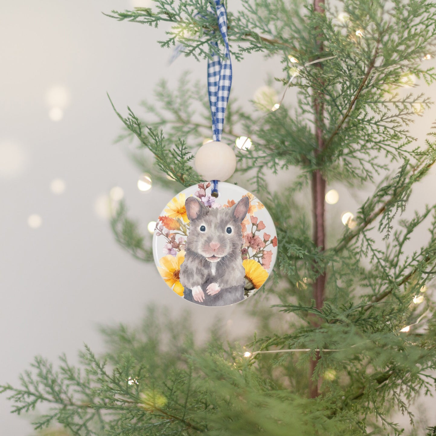 Personalized Grey Brown Hamster Ornament, Gift for Pet Owners