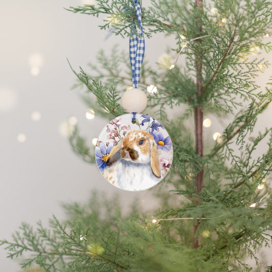Ceramic ornament with orange spotted holland lop bunny