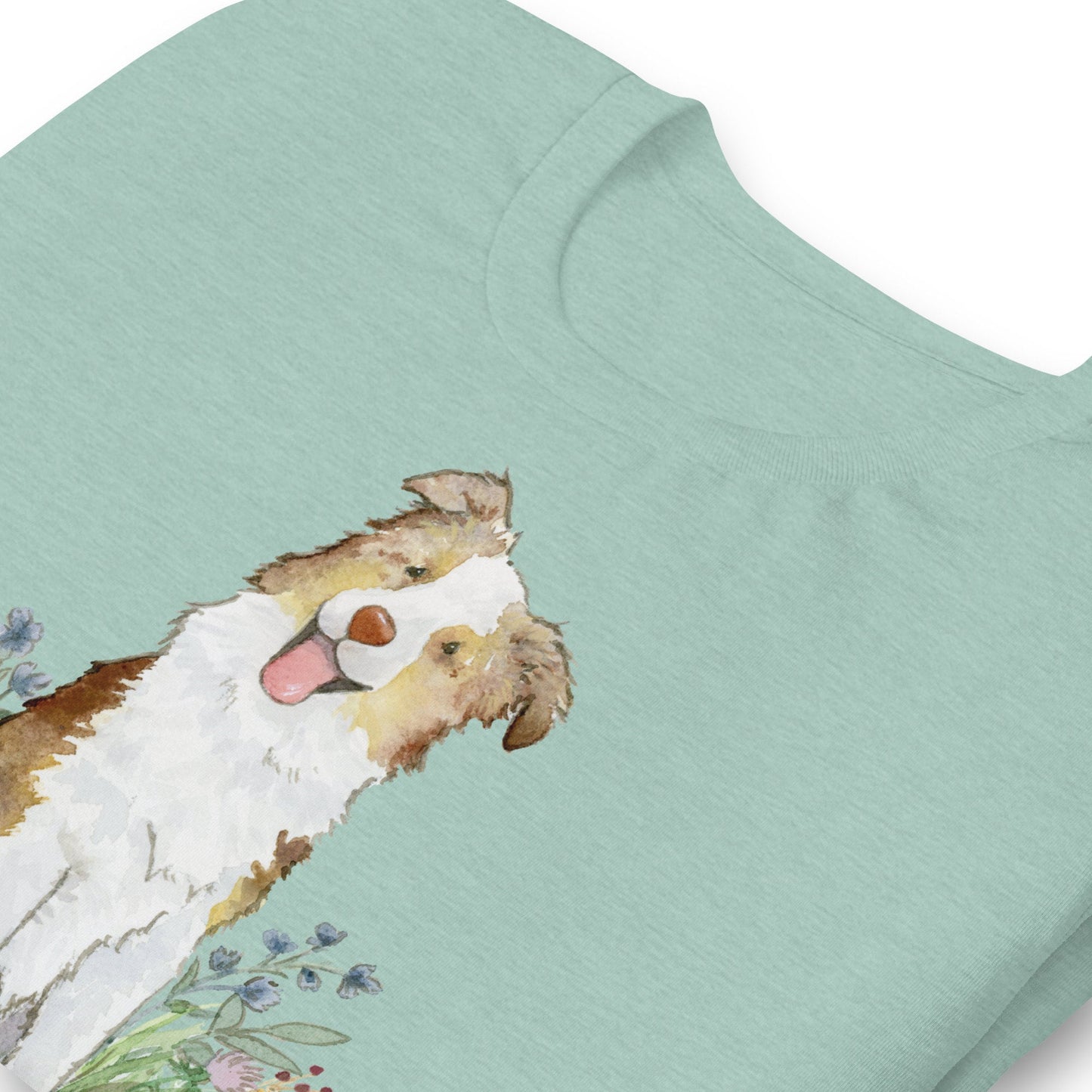 Folded dusty blue red merle australian shepherd tee.
