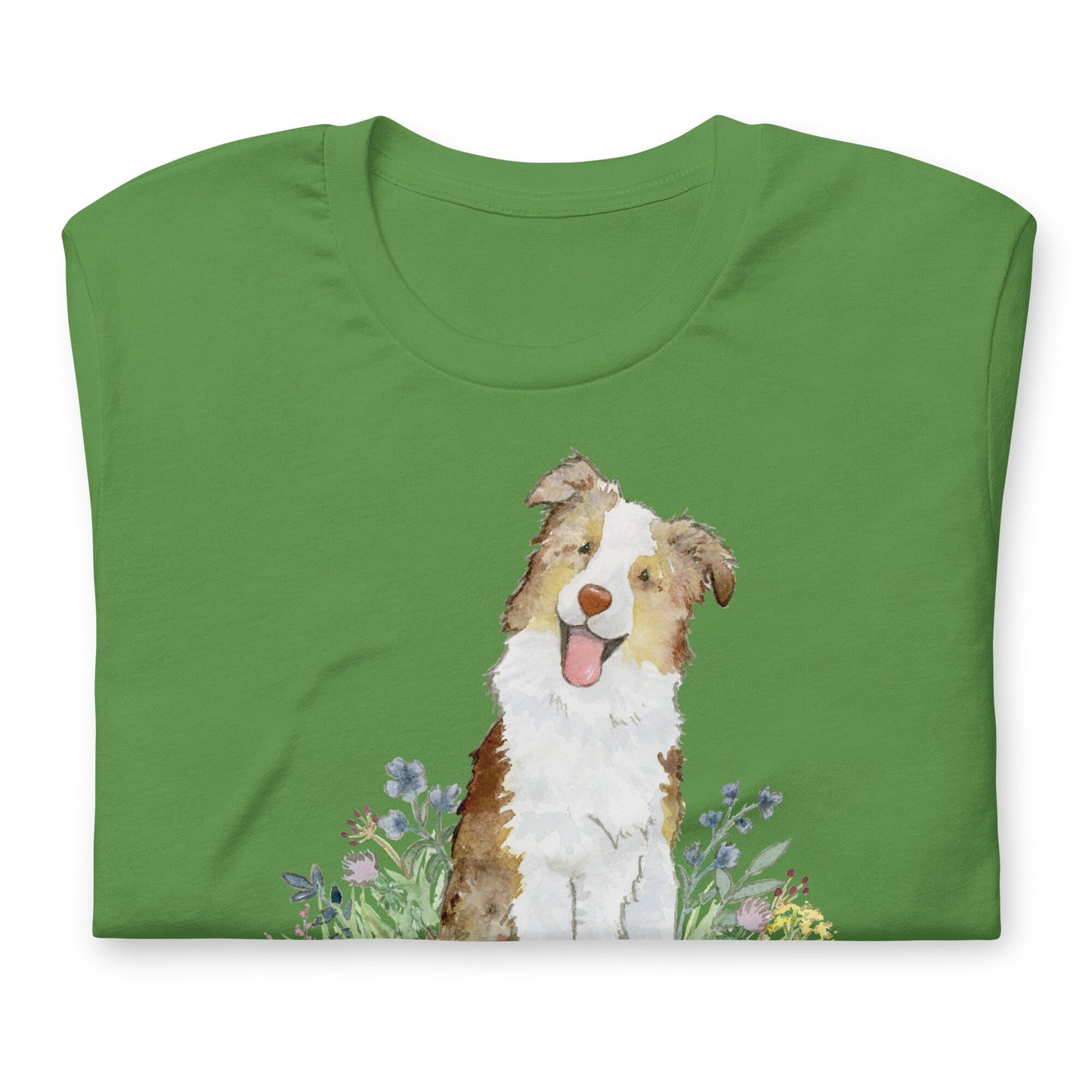 Folded green red merle australian shepherd tee.