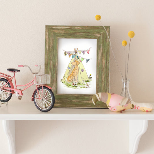 Doodle dog with Teepee Print, Watercolor Art Print - Jasper and Ruby Art