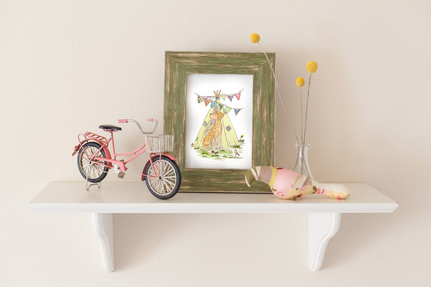 Doodle dog with Teepee Print, Watercolor Art Print - Jasper and Ruby Art