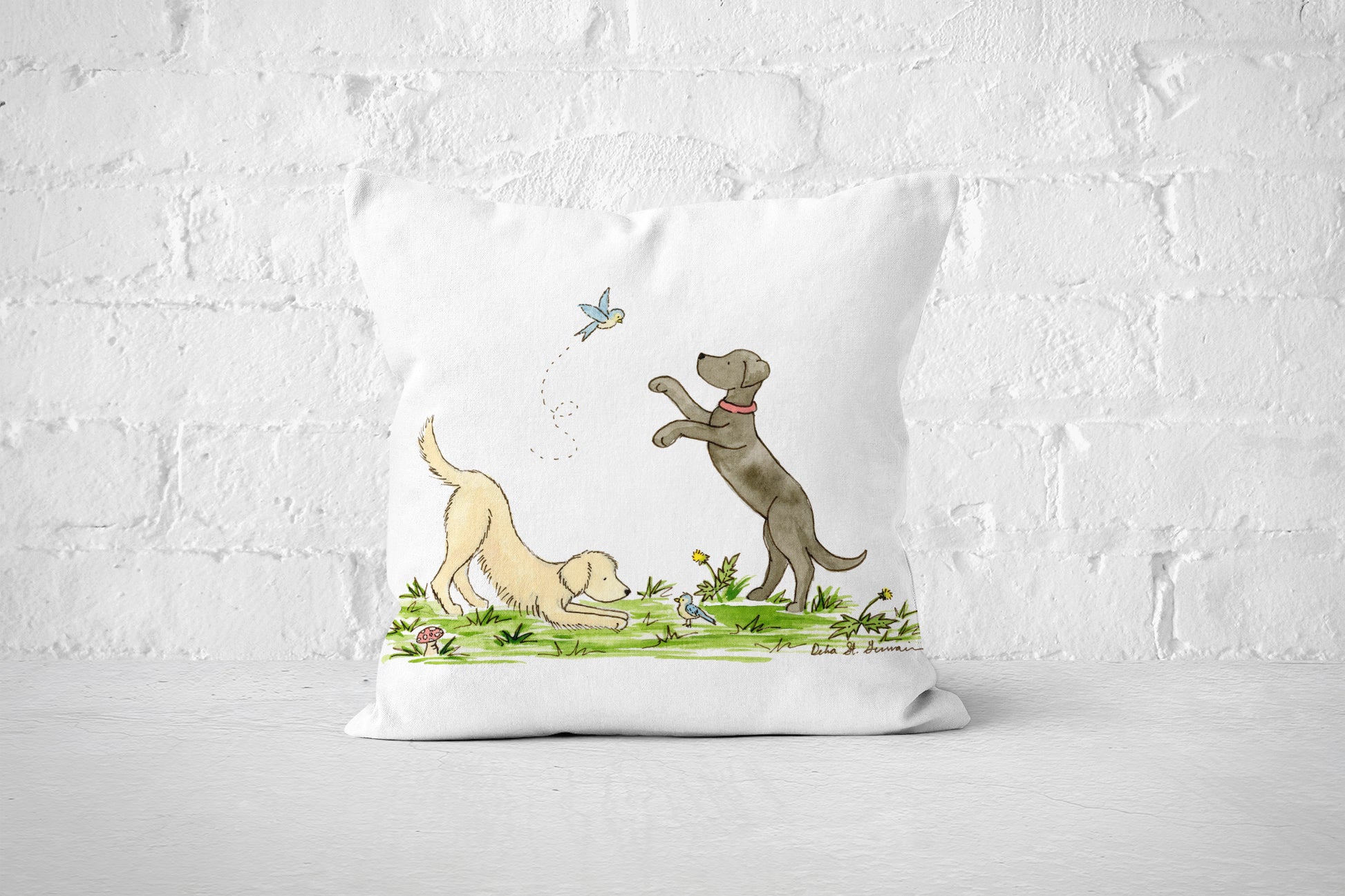 Black Lab and Golden Retriever Square Throw Pillow Cover, Black Lab Pillow Cover, Golden Retriever Pillow Cover - Jasper and Ruby Art