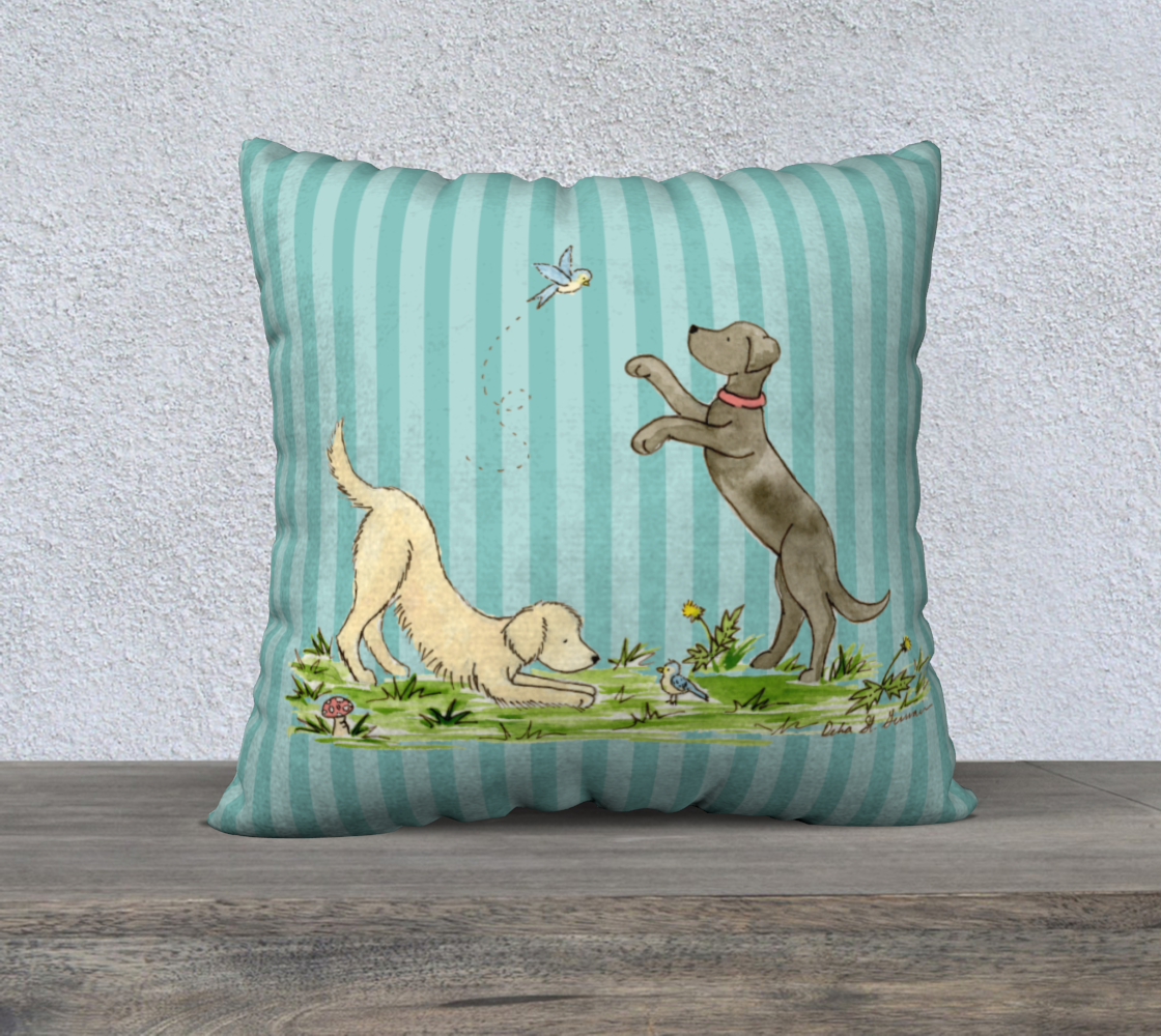 Black Lab and Golden Retriever Square Throw Pillow Cover, Black Lab Pillow Cover, Golden Retriever Pillow Cover - Jasper and Ruby Art