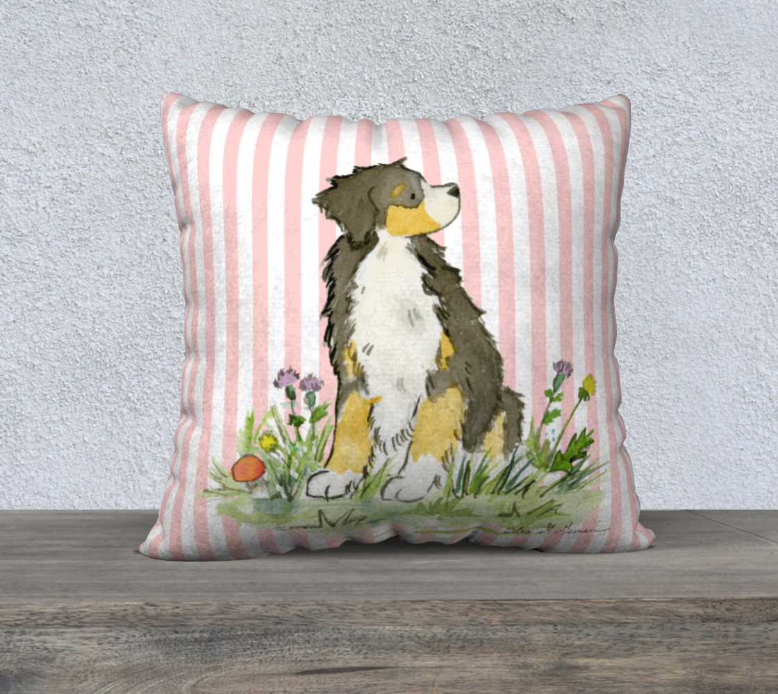 Bernese Mountain Dog Square Throw Pillow Cover, Dog Throw Pillow Case, Square Decorative Pillow Cover - Jasper and Ruby Art