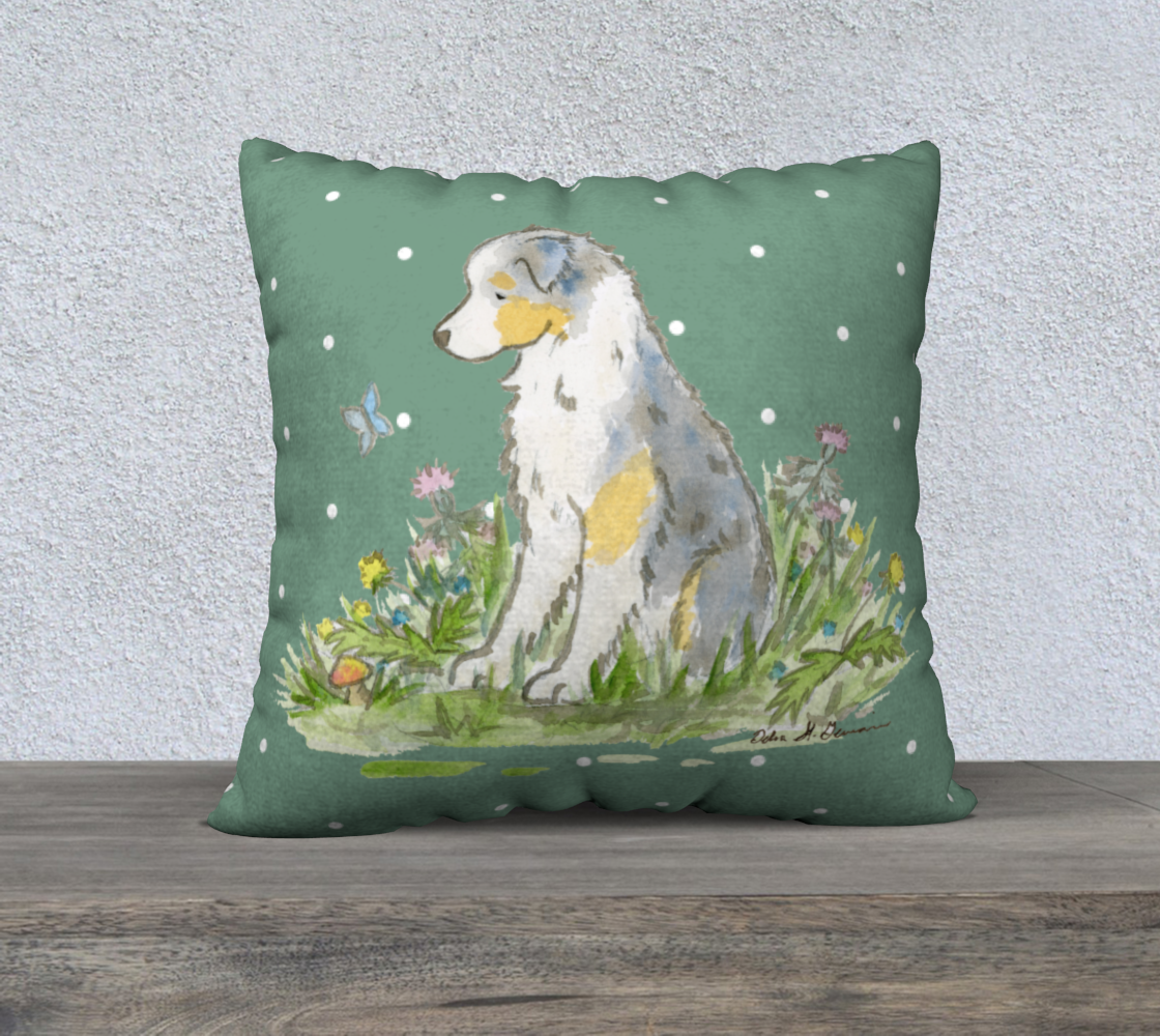 Blue Merle Australian Shepherd Square Throw Pillow Cover, Aussie Pillow Cover, Australian Shepherd Gift - Jasper and Ruby Art