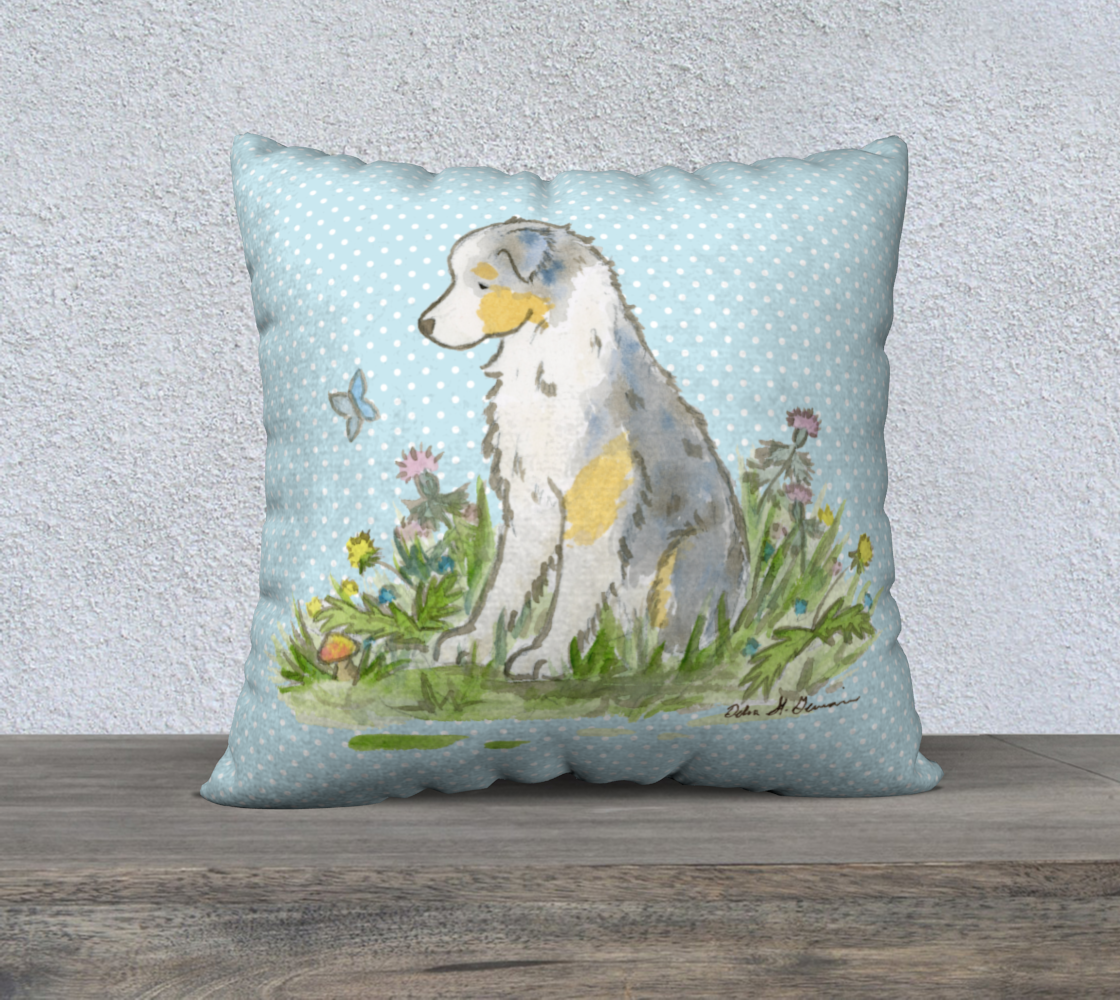 Blue Merle Australian Shepherd Square Throw Pillow Cover, Aussie Pillow Cover, Australian Shepherd Gift - Jasper and Ruby Art