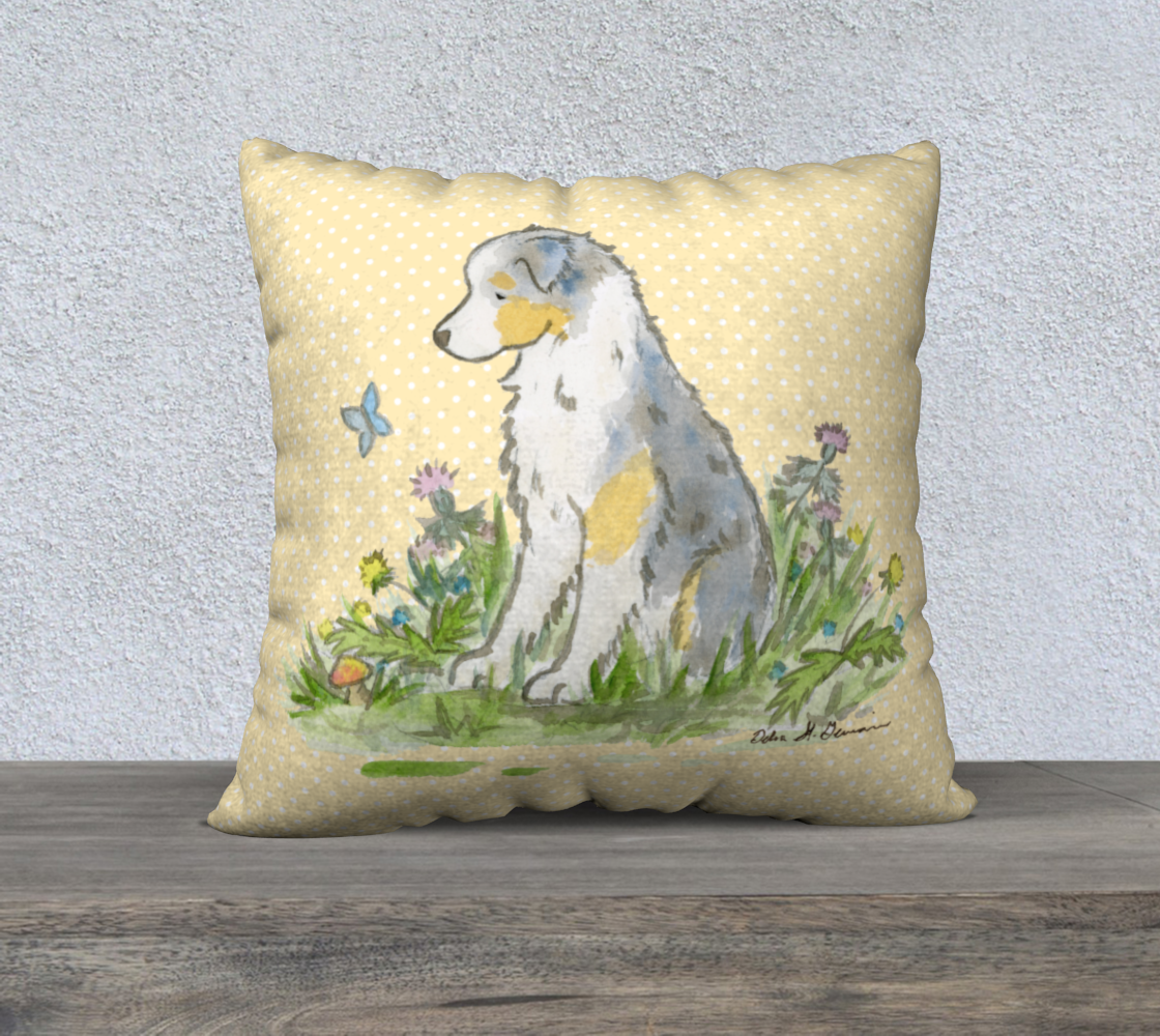 Blue Merle Australian Shepherd Square Throw Pillow Cover, Aussie Pillow Cover, Australian Shepherd Gift - Jasper and Ruby Art