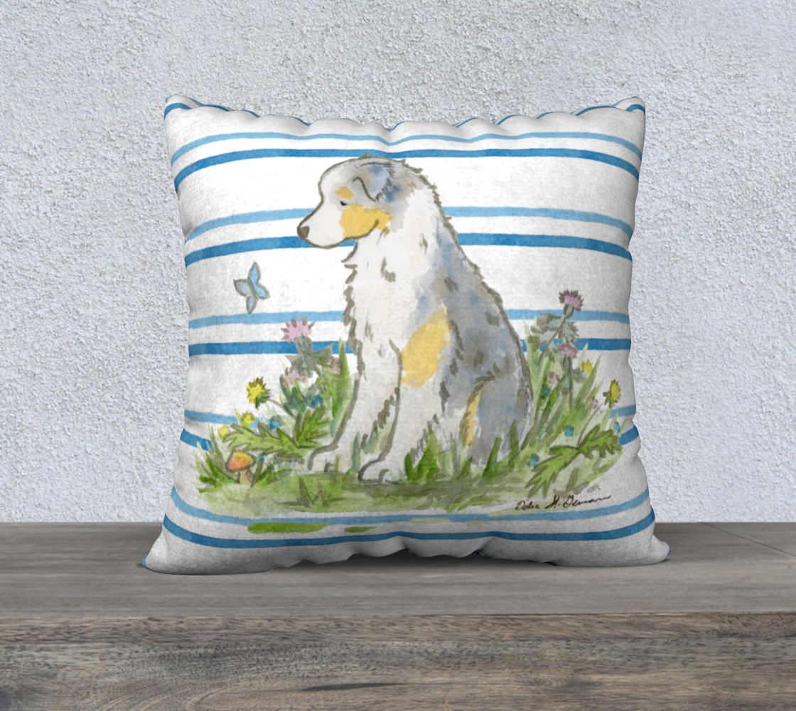 Blue Merle Australian Shepherd Square Throw Pillow Cover, Aussie Pillow Cover, Australian Shepherd Gift - Jasper and Ruby Art