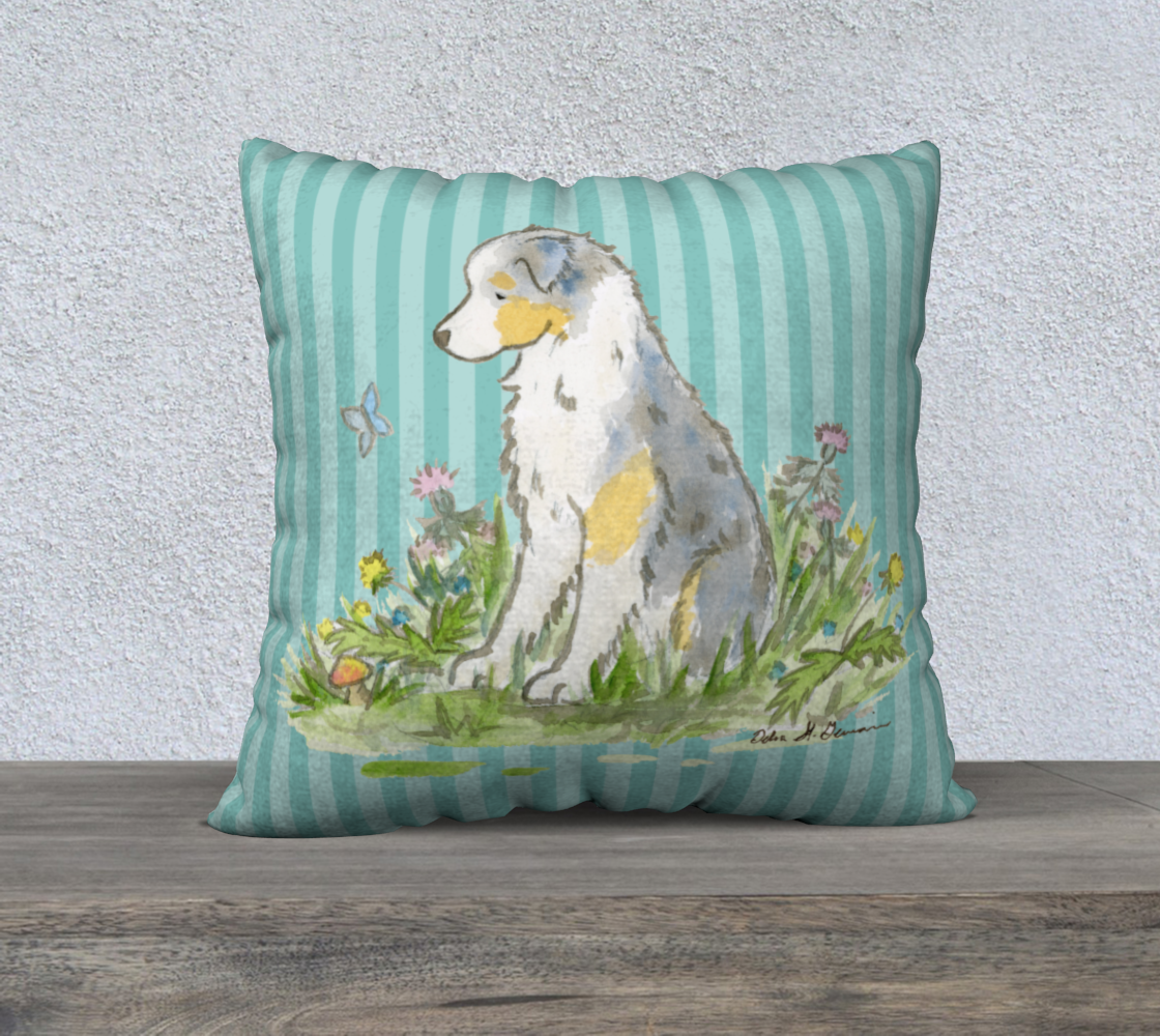 Blue Merle Australian Shepherd Square Throw Pillow Cover, Aussie Pillow Cover, Australian Shepherd Gift - Jasper and Ruby Art