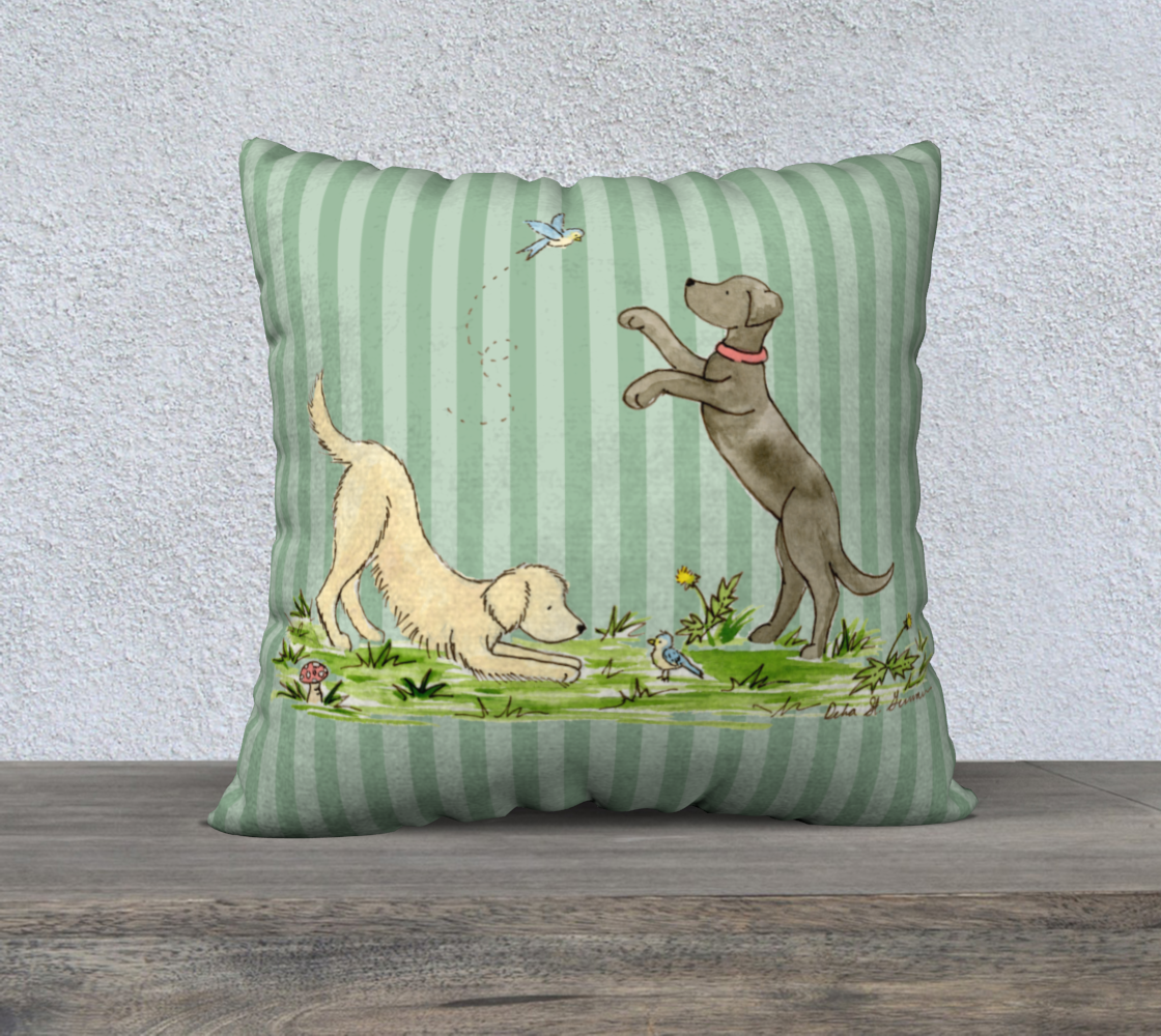 Black Lab and Golden Retriever Square Throw Pillow Cover, Black Lab Pillow Cover, Golden Retriever Pillow Cover - Jasper and Ruby Art