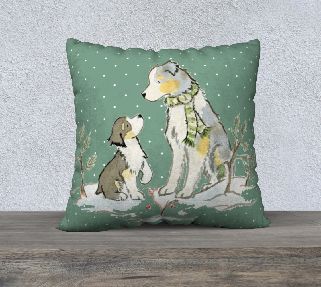 Australian Shepherd Holiday Square Throw Pillow Cover - Jasper and Ruby Art