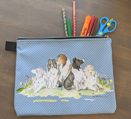 Sheltie Zipper Pouch with School Supplies