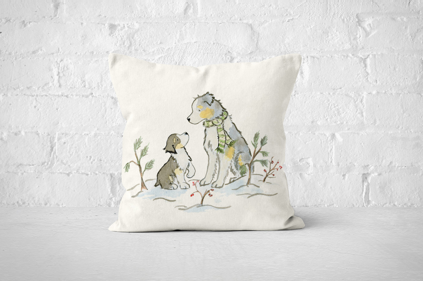 Australian Shepherd Holiday Square Throw Pillow Cover - Jasper and Ruby Art