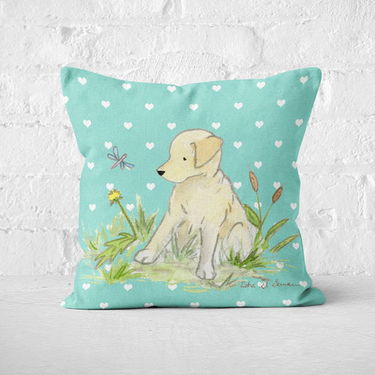 Yellow Lab Puppy Square Throw Pillow Cover - Jasper and Ruby Art