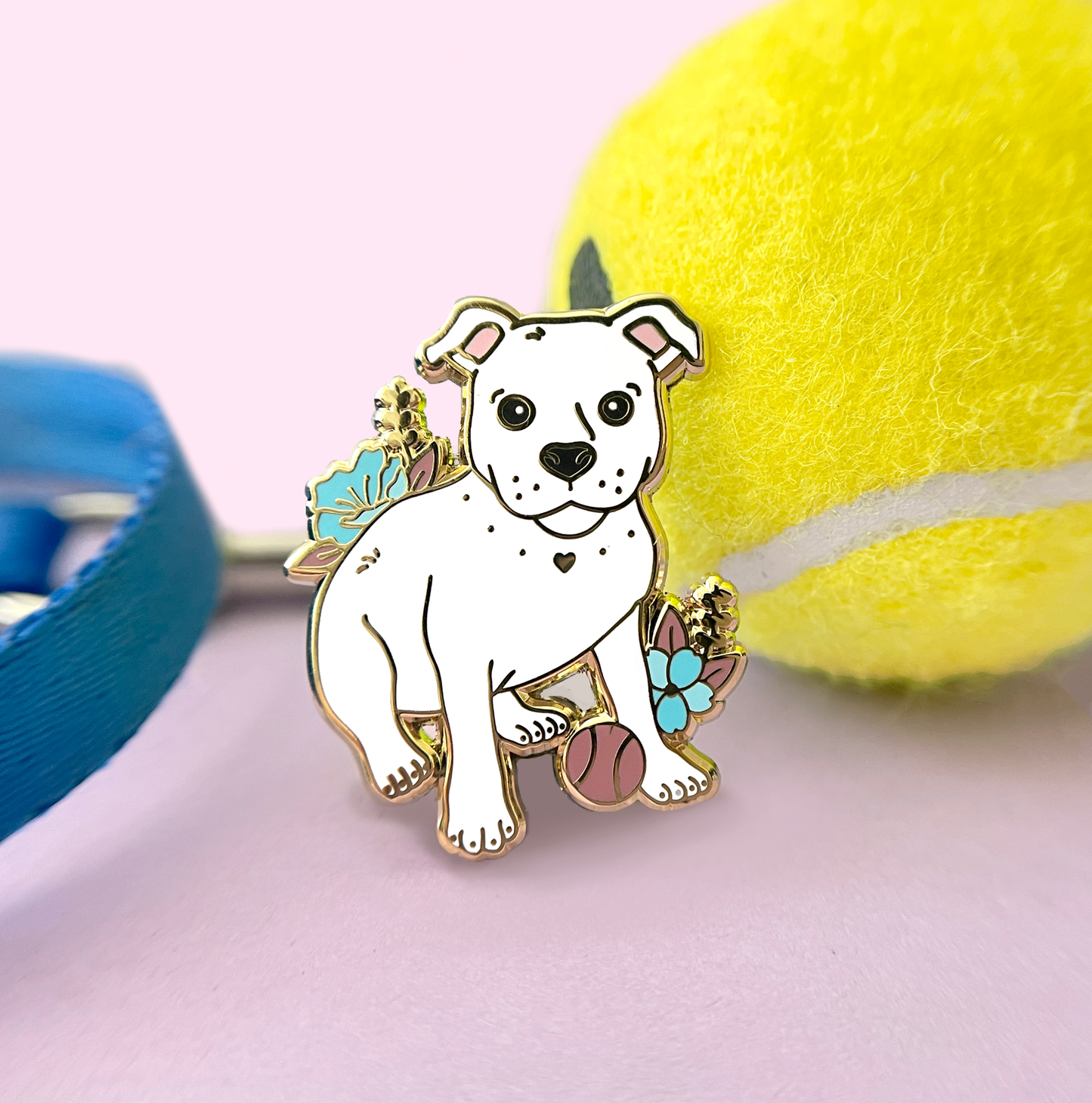 White Pit Bull Dog Enamel Pin