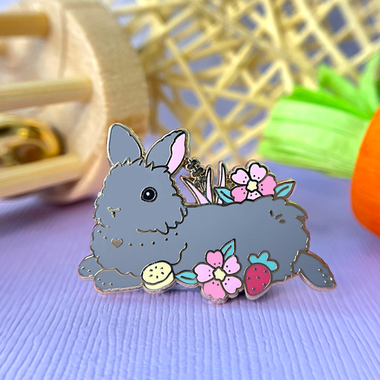 Grey Lionhead Bunny Enamel Pin