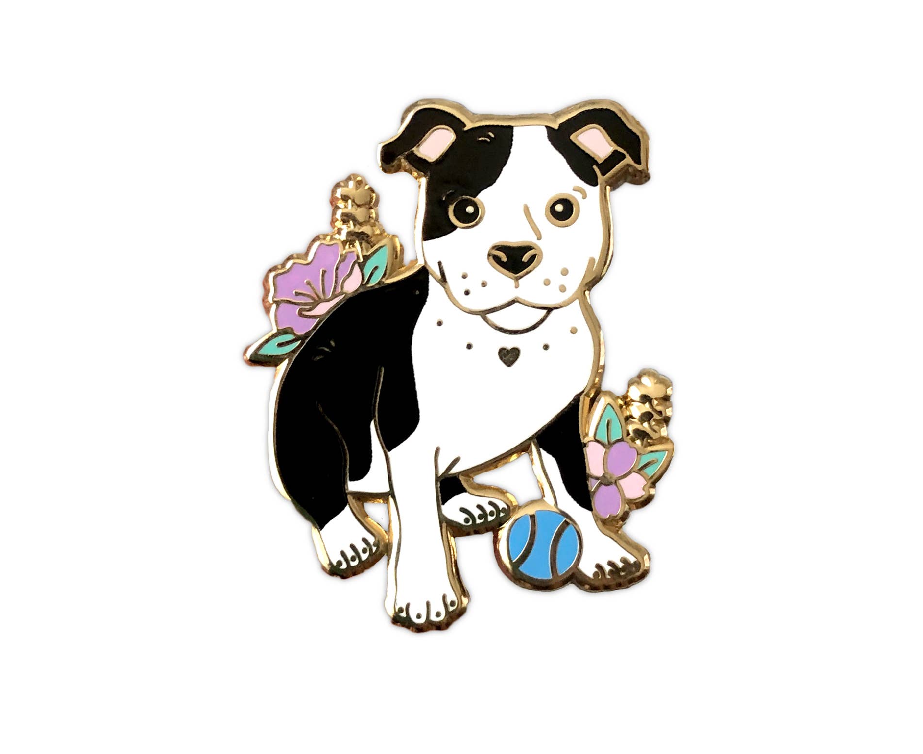 Black and white pit bull dog enamel pin