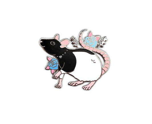 Black and white rat enamel pin Jasper and Ruby