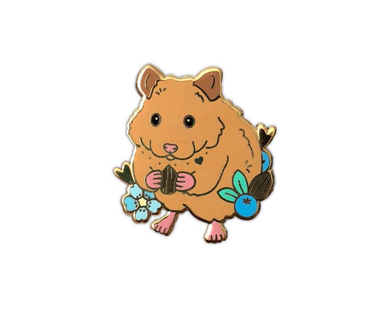 Brown enamel hamster pin