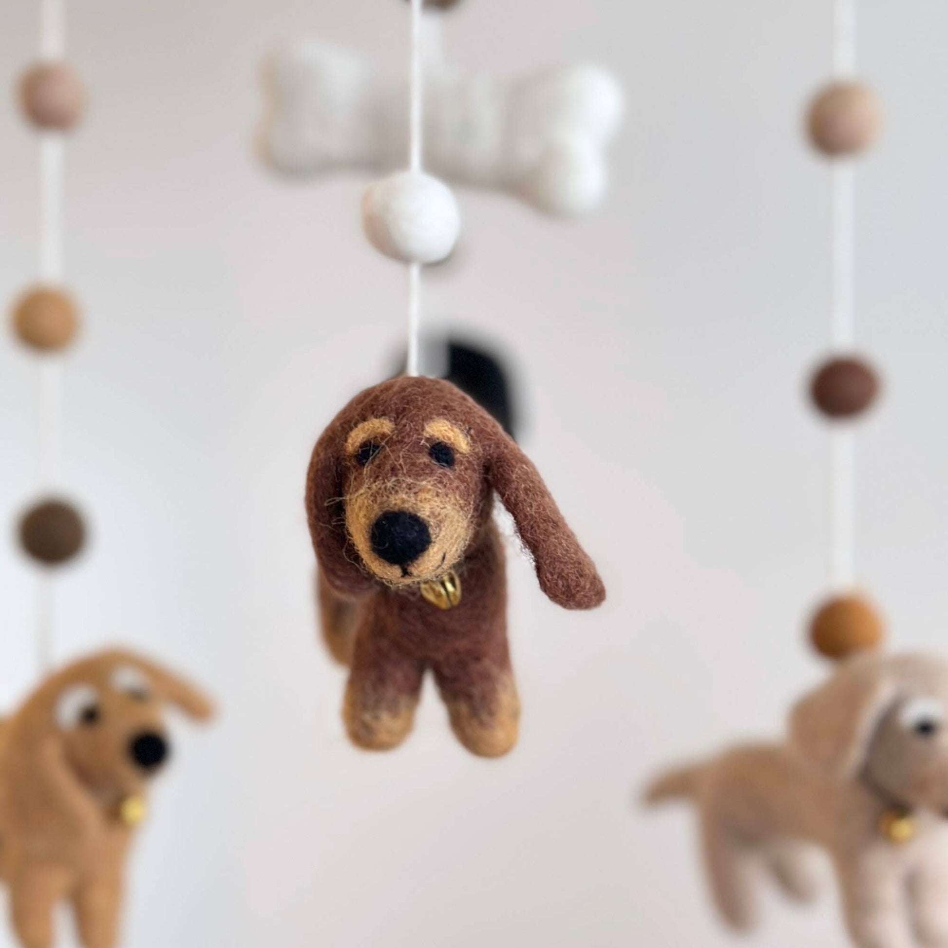 needle felted wool Dachshund baby mobile 