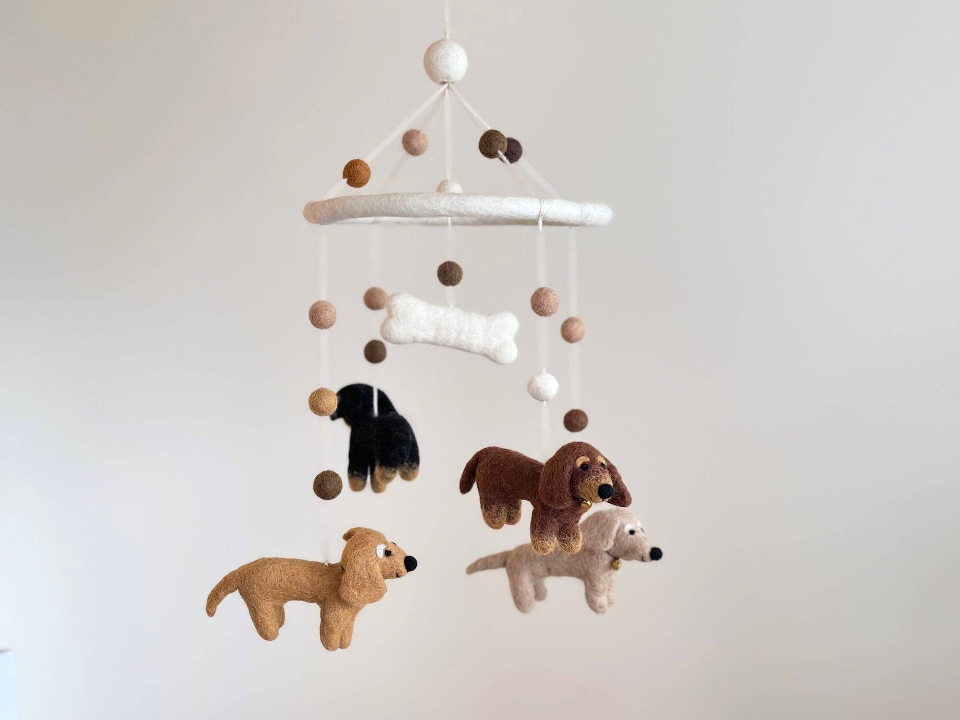 needle felted wool Dachshund baby mobile 