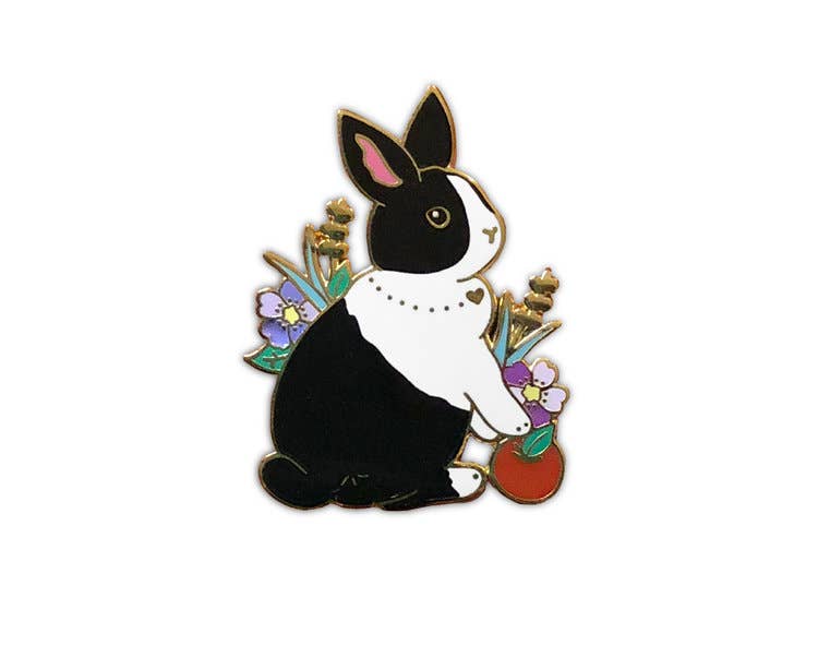 Black and White dutch rabbit enamel pin