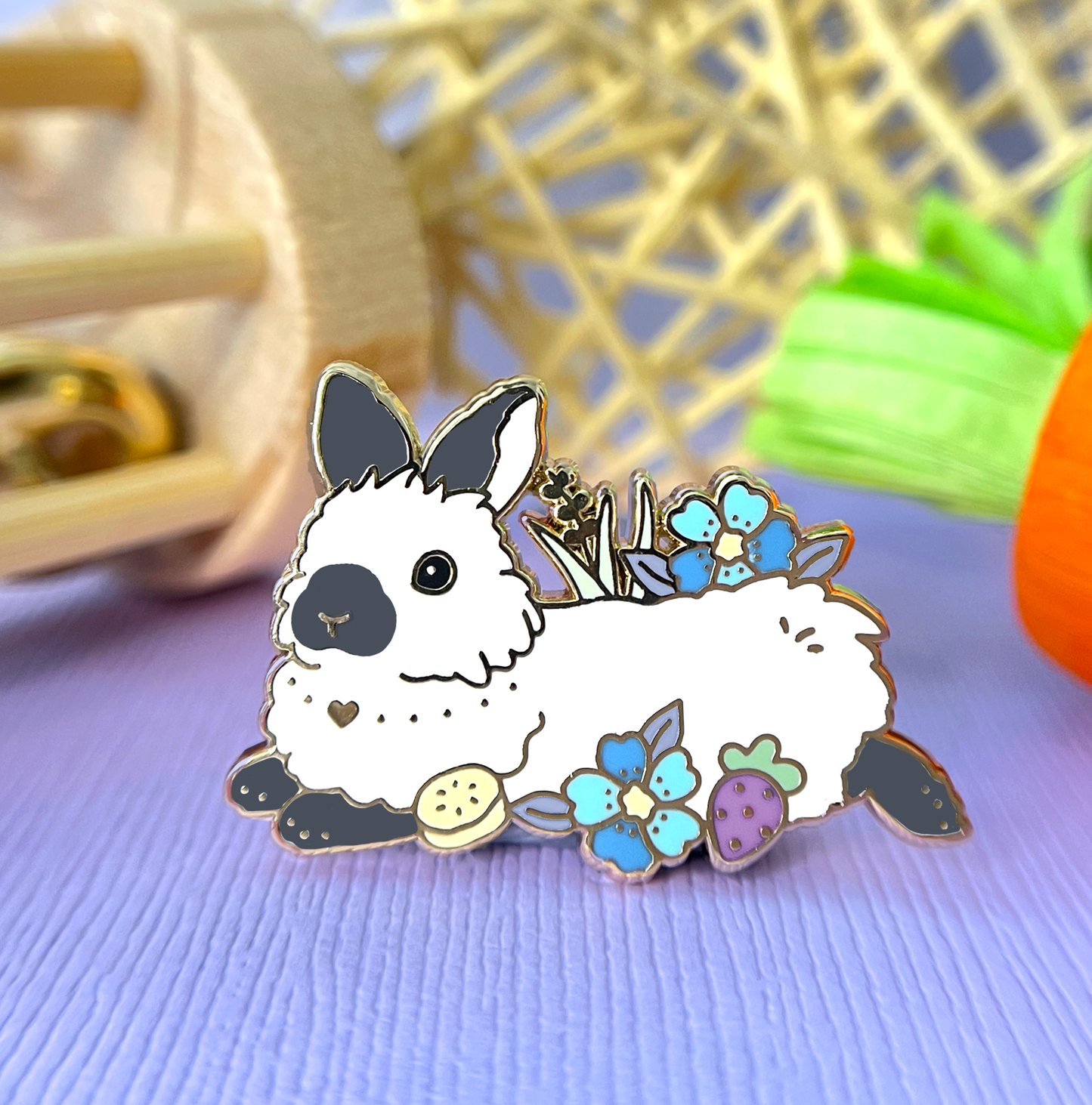 Grey Spot Lionhead Bunny Enamel Pin