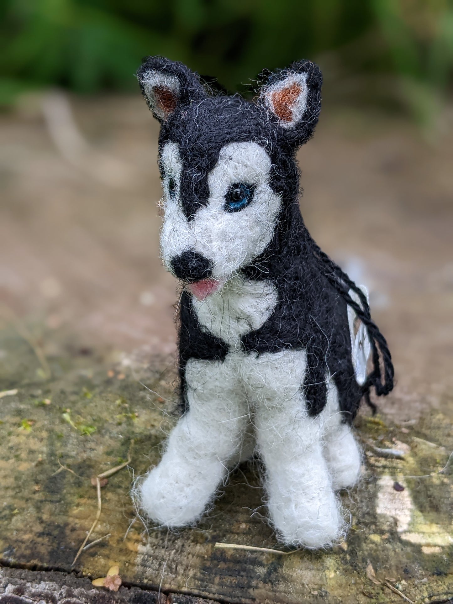 tiny needle felted wool husky dog