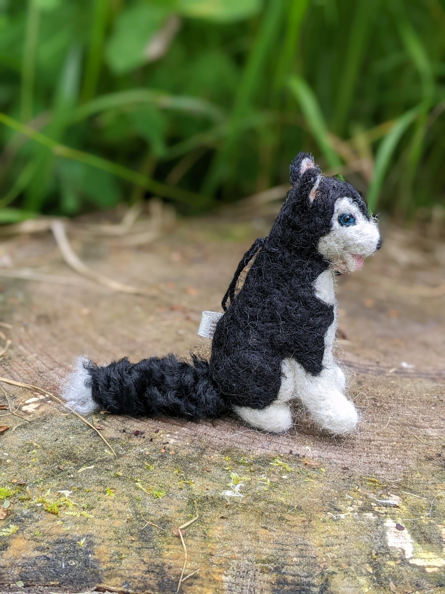 tiny needle felted wool husky dog