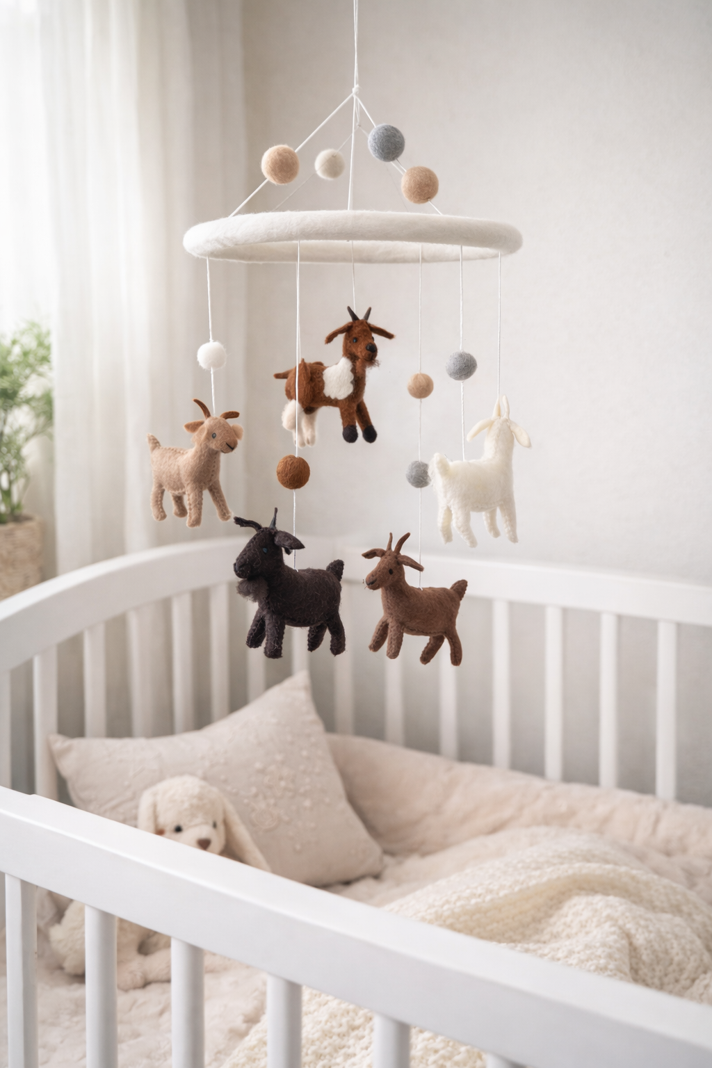 Needle felted goat nursery mobile