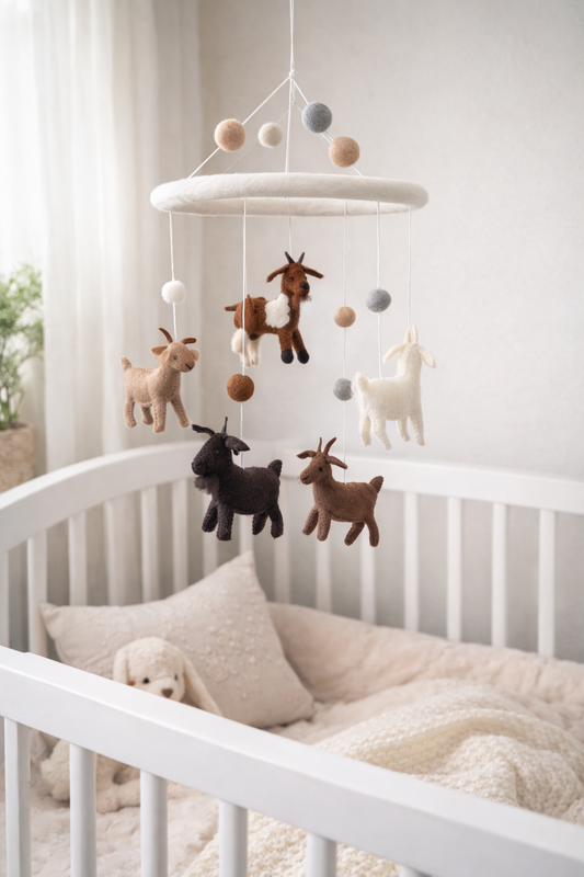 Needle felted goat nursery mobile