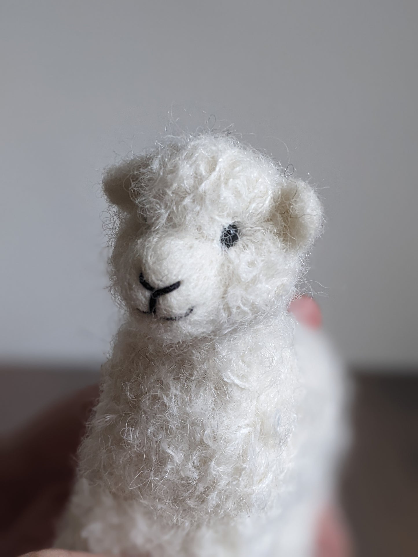 white wool sheep needle felted from alpaca fiber