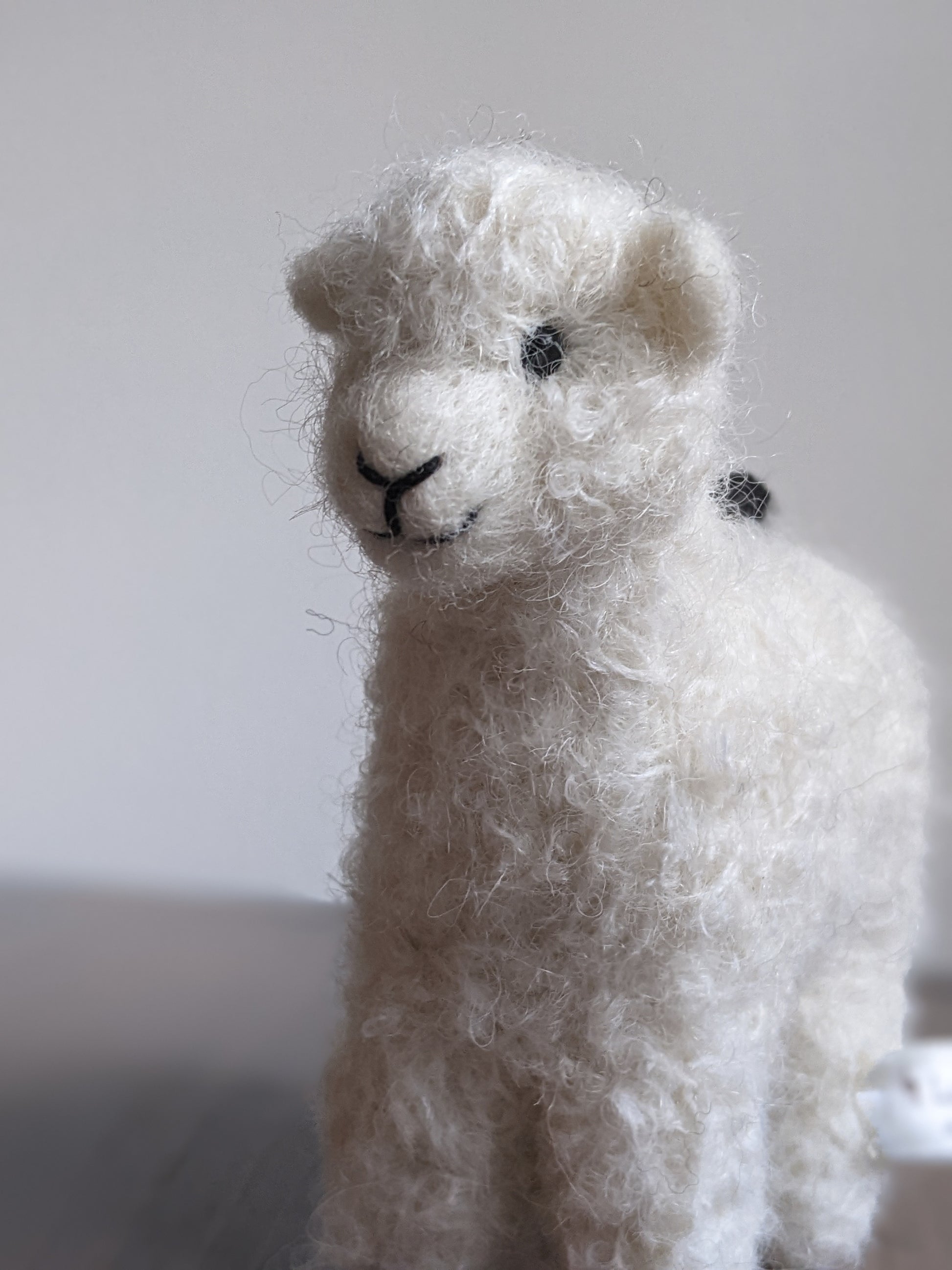 white wool sheep needle felted from alpaca fiber